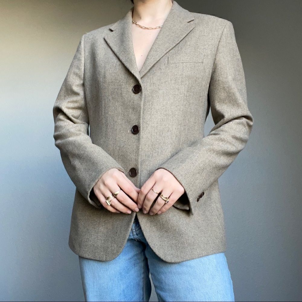 Vintage Women’s Tombolini Italian Wool Brown Tan Oversized Work Blazer Sz L